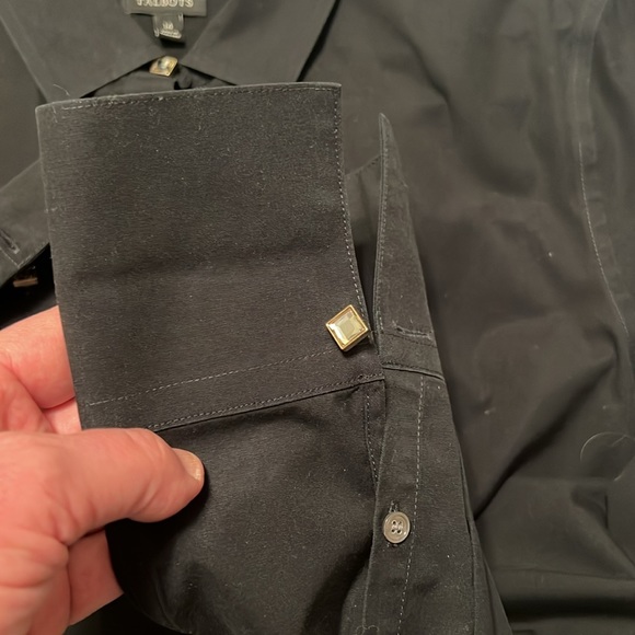 Talbots black cotton button-down with jeweled neck and cuffs - Picture 3 of 6